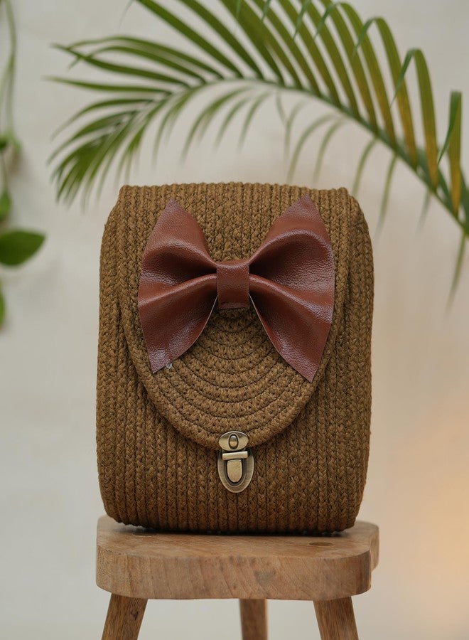 Ariya Women Sling Bag with Leather Bow (4056 | Brown) Handcrafted PP & Cotton Blend Shoulder Purse, Perfect for Ladies & Girls, Lightweight Crossbody Bag for Daily Use, Casual, Travel & All Occasions - Image 4